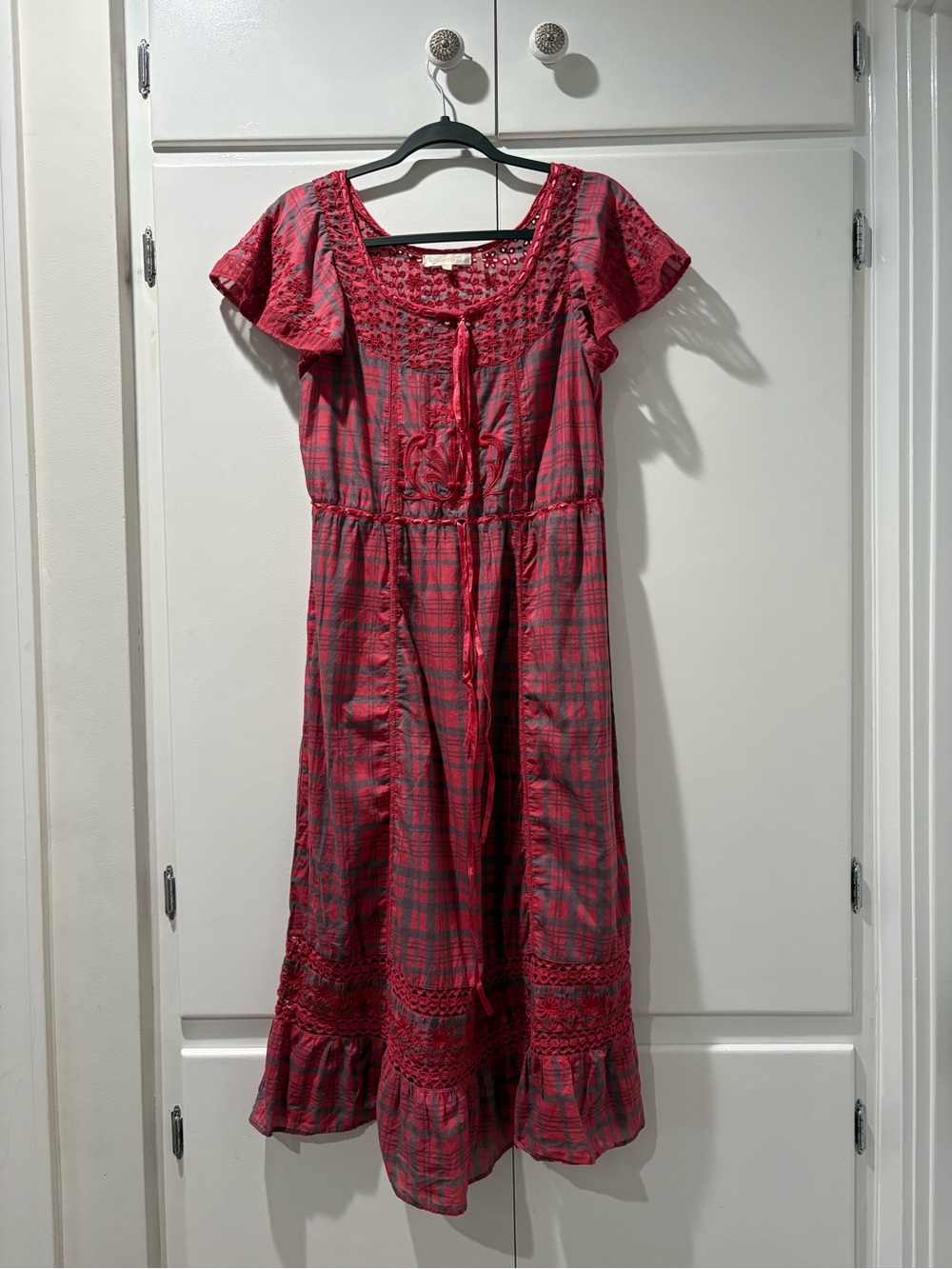 LoveShackFancy Red Floral Eyelet Tie-Front Top